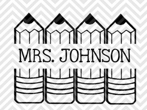 Back to School Teacher Pencil Name Tag Monogram (Letters Not Included) SVG and DXF Cut File • PNG •  Download File • Cricut • Silhouette - Kristin Amanda Designs