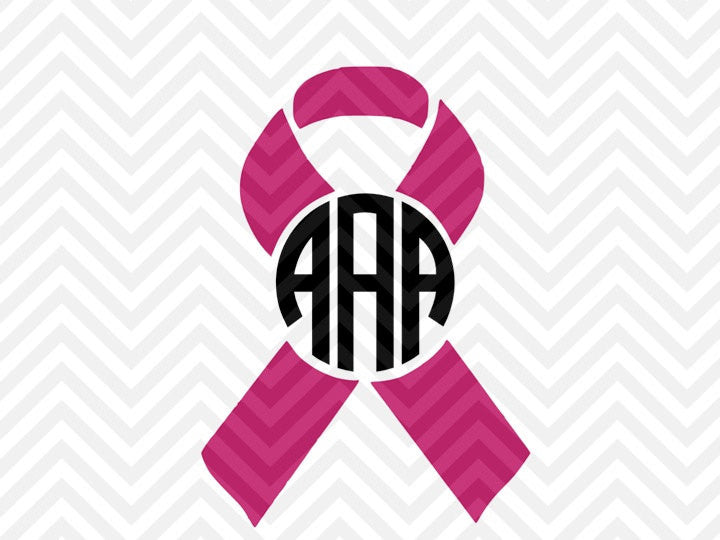 Breast Cancer Awareness Ribbon Monogram (Letters Not Included) SVG Cut File DXF and PDF • Vector • Download File - Kristin Amanda Designs