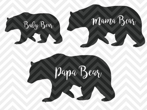 Papa Bear, Mama Bear, Baby Bear  SVG Cut File and PDF • Vector • Handwritten • Calligraphy • Download File - Kristin Amanda Designs