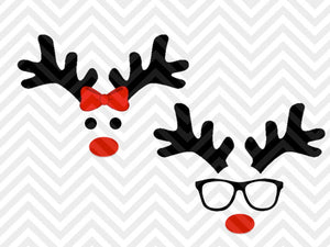 Reindeer Christmas Girl Boy Bow Glasses SVG and DXF Cut File • Png • Download File • Cricut • Silhouette - Kristin Amanda Designs