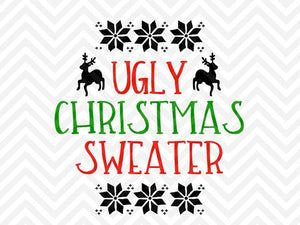 Ugly Christmas Sweater Reindeer Snowflakes SVG and DXF Cut File • Png • Download File • Cricut • Silhouette - Kristin Amanda Designs