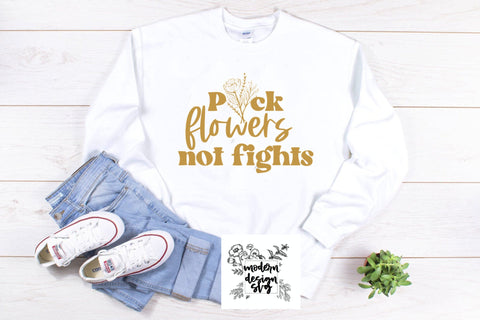 Pick Flowers Not Fights Retro Boho Vintage Spring Easter SVG Cut File DXF Printable PNG Silhouette CricutSublimation