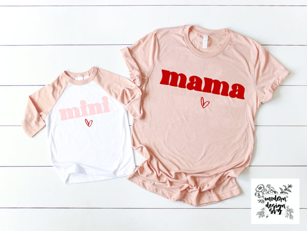 Valentine's Day Mama Mini Loved Mama Mother Son Mother Daughter Shirts Bundle SVG Cut File DXF Printable PNG Silhouette CricutSublimation