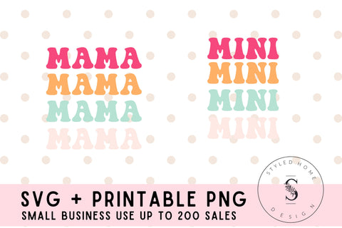 Retro Mama Babe Mama Mini Loved Mama Mother Son Mother Daughter Shirts Bundle SVG Cut File DXF Printable PNG Silhouette CricutSublimation