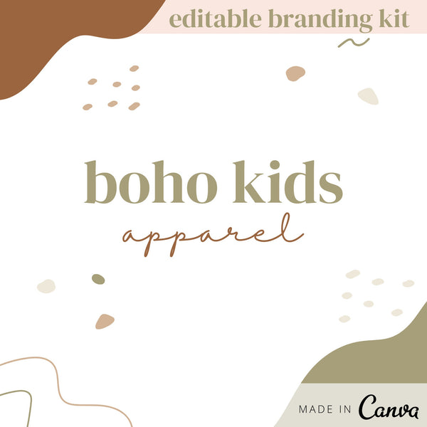 INSTANT DOWNLOAD - Boho Kids Apparel Branding Package, Fashion Boho Logo, Branding Kit, Bohemian Logo, Minimal Custom Logo Design