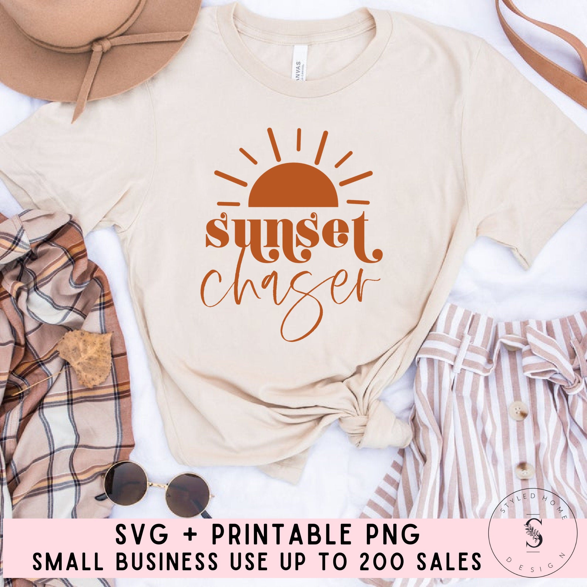 Sunset Chaser, Take it Easy, Sunny Days Ahead, Summer Boho Vintage Spring, Retro SVG Cut File DXF Printable PNG Silhouette CricutSublimation