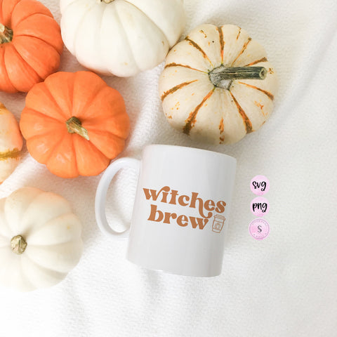 Witches Brew Coffee SVG, Sweater Weather, Thankful, Pumpkin Spice Coffee Retro Cozy Autumn Printable SVG and PNG Sublimation Design
