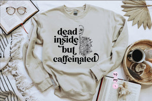 Dead Inside But Caffeinated Dancing Skeleton Png, Hello Pumpkin, Fall Pumpkin Spice Coffee Retro, Printable PNG, Sublimation Design