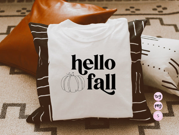 Hello Fall, Pumpkin Season SVG, Sweater Weather, Thankful, Pumpkin Spice, Retro Cozy Autumn Printable SVG and PNG Sublimation Design