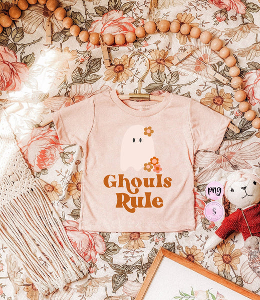 Ghouls Rule Morning Pumpkin Fall Pumpkin Spice Coffee Retro Cozy Autumn Printable PNG Sublimation Design