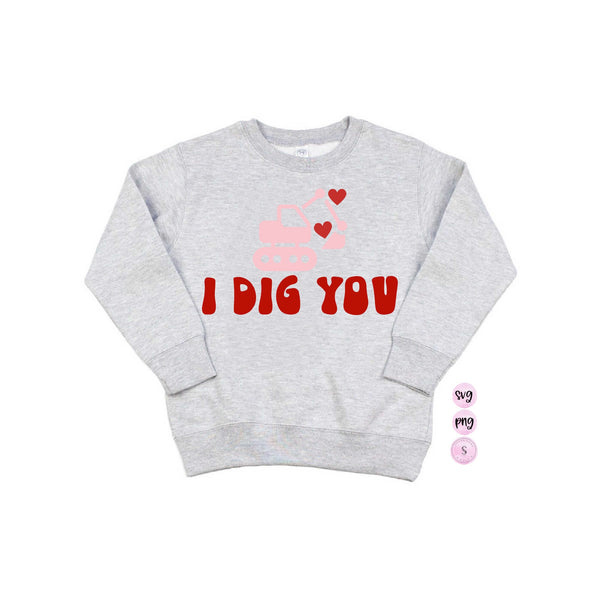I Dig You Toddler Digger Truck Valentine's Day SVG, Matching SVG Cut File Printable PNG Silhouette Cricut Sublimation
