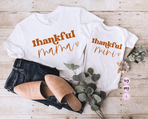 Thankful Mama, Thankful Mini Mom and Me, Thanksgiving SVG, Fall Pumpkin Spice Coffee Retro Cozy Autumn Printable PNG Sublimation Design