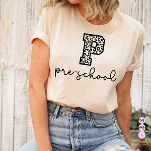 Pre-School Teacher SVG, Leopard Letter Svg, Teacher Shirt SVG, Coffee Mug Svg, Teacher Printable PNG Cricut Sublimation Design