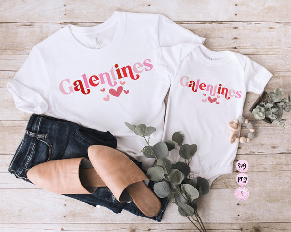 Galentines Toddler Retro Valentine's Day SVG, Matching Mom and Me, Mother Daughter SVG Cut File Printable PNG Silhouette Cricut Sublimation