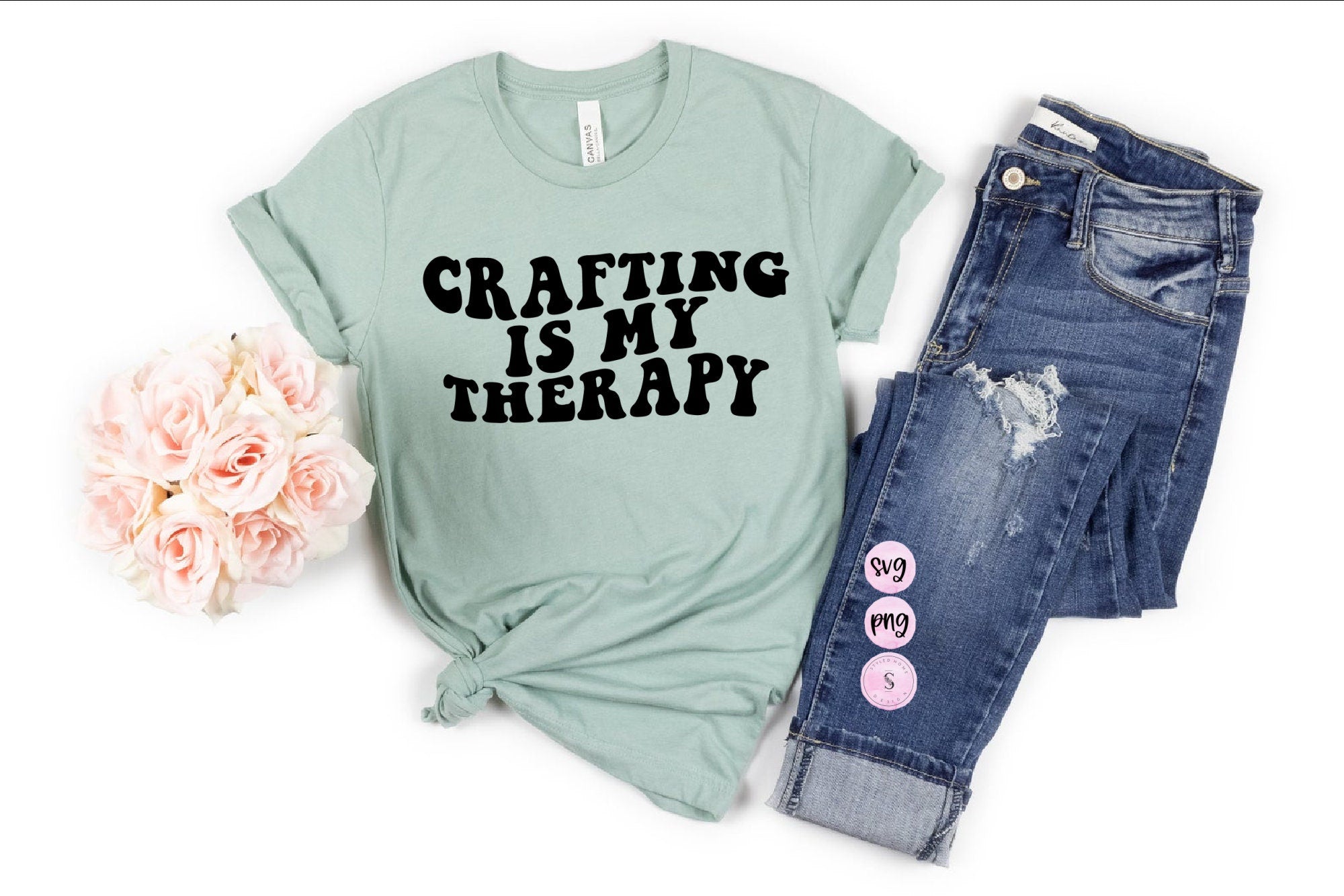 Crafting is my Therapy, Crafter Shirt, Crafter Mug, Crafting, Small business Owner Retro Boho SVG Cut File Printable PNG Cricut Sublimation