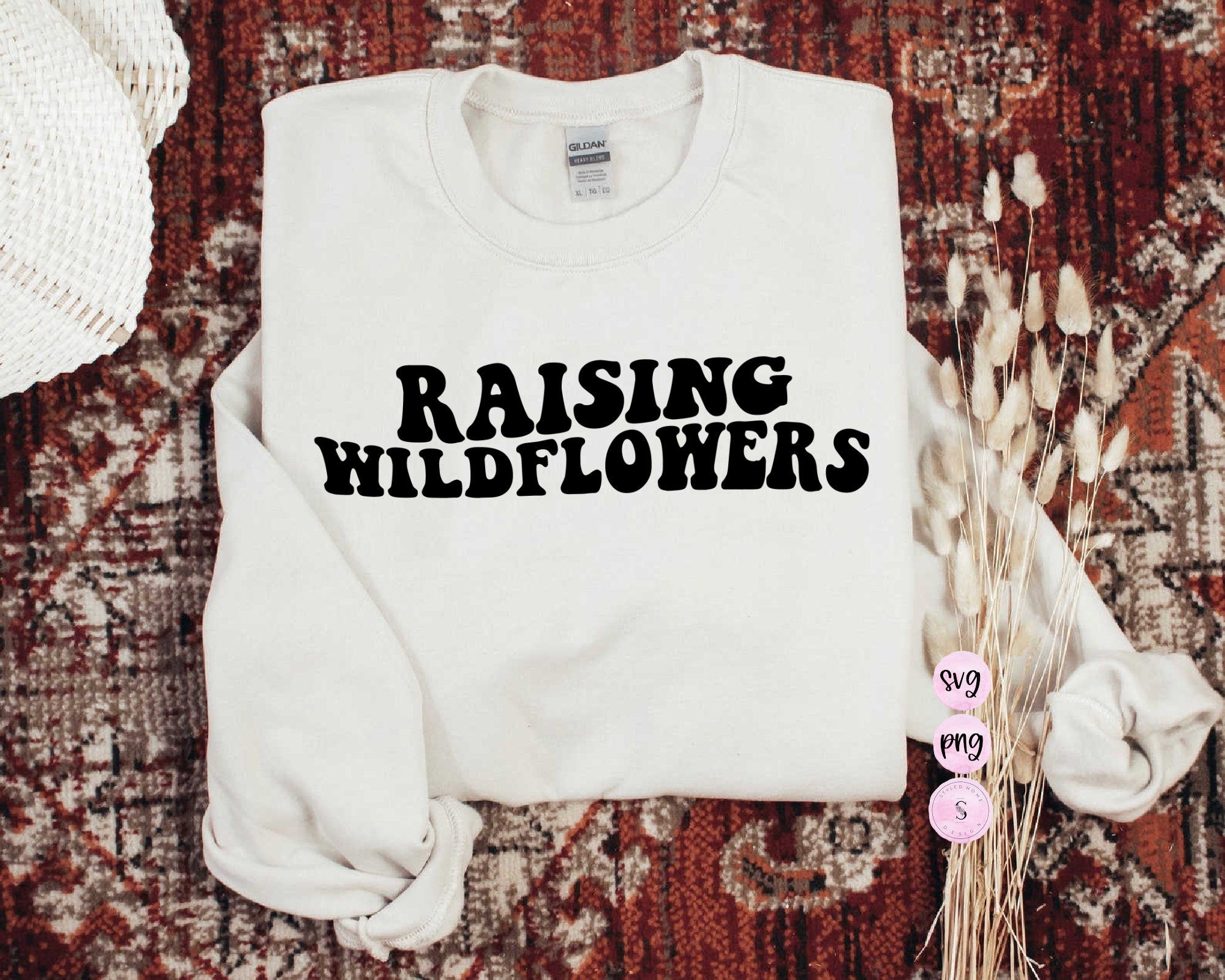 Raising Wildflowers Svg, Wavy Text Svg, Mama Needs Coffee Svg, Mothers Day Svg, Retro SVG Cut File, Printable PNG, Cricut, Sublimation