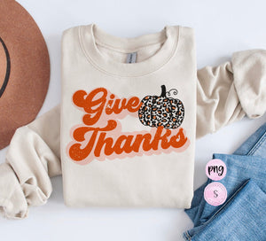 Give thanks thanksgiving sublimation, leopard pumpkin, vintage sublimation, pumpkin pie sublimation design